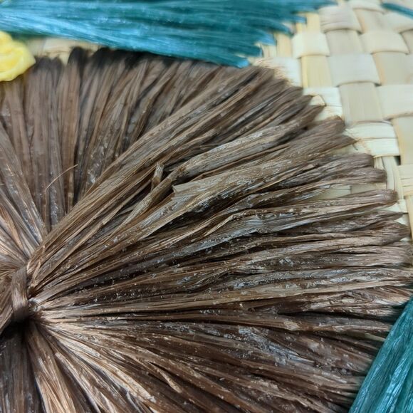 Vintage Large Woven Straw Raffia Bag Tote 1960s MCM Beach Floral - Picture 6 of 16